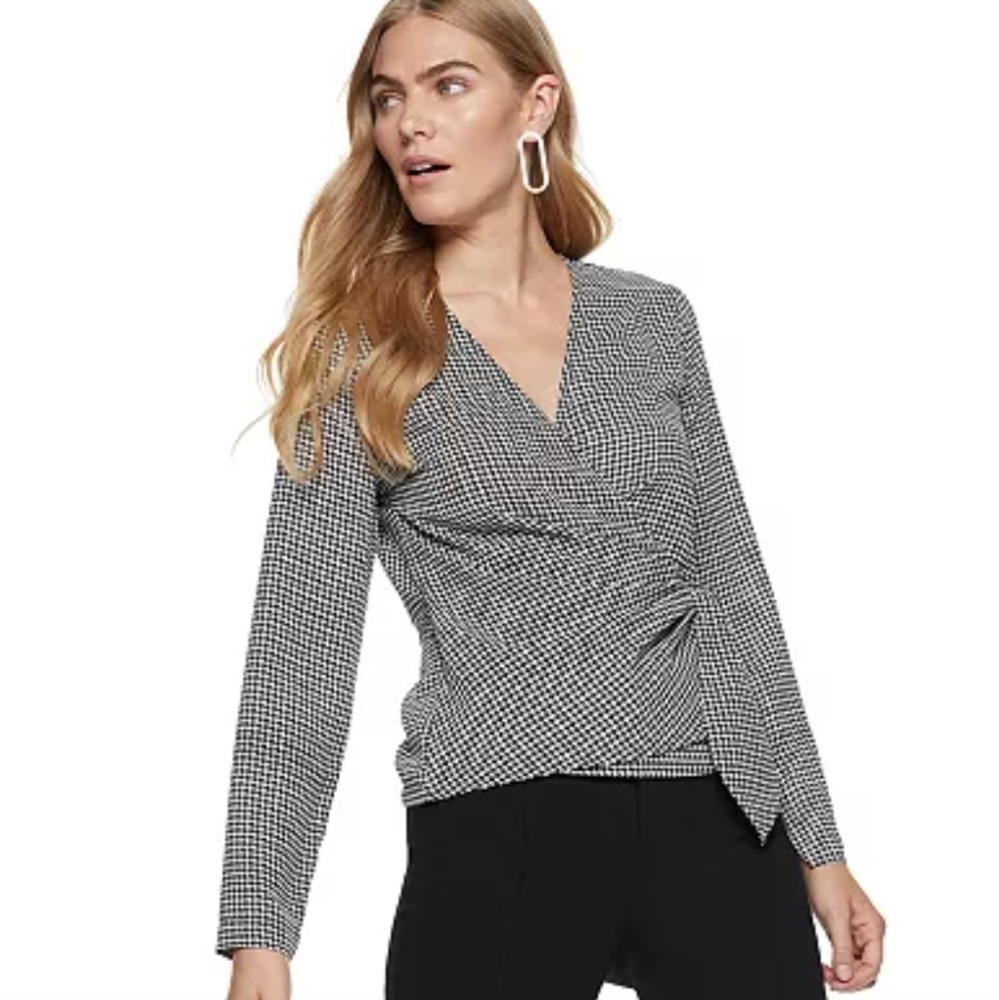 Nine West Sleeve-Slit Wrap Blouse/ L.